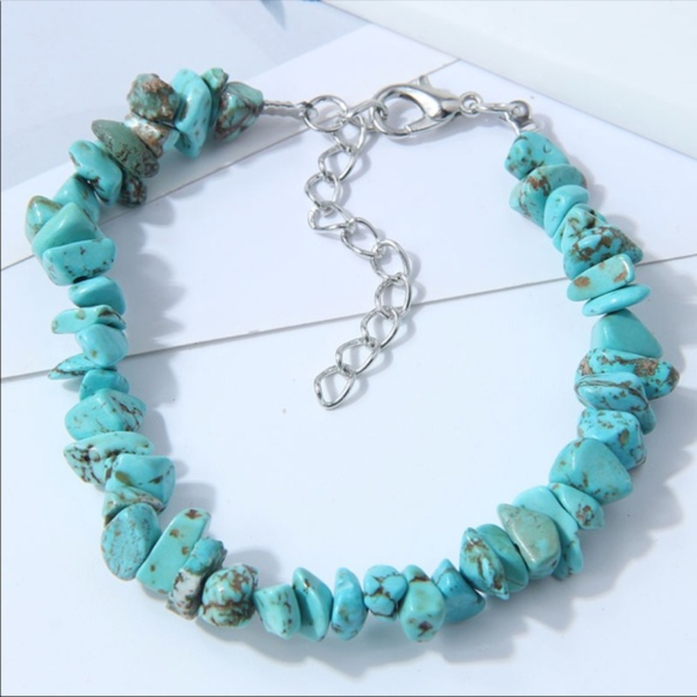 Precious Stone aquamarine colors handmade beaded bracelet NWT
